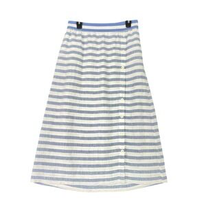 J.Jill Love Linen Striped Button Front Midi Skirt Blue White 100% Linen Womens S